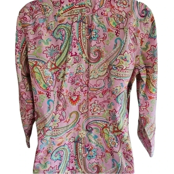Vintage Chaps Classics Pink Paisley Button Up Shirt M Boho Preppy Y2K Blouse - Picture 4 of 8
